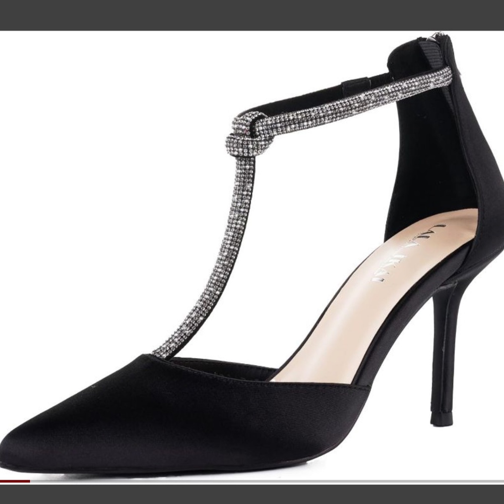 LALA IKAI T-Strap High Heels Closed Pointed Toe Stiletto Rhinestones